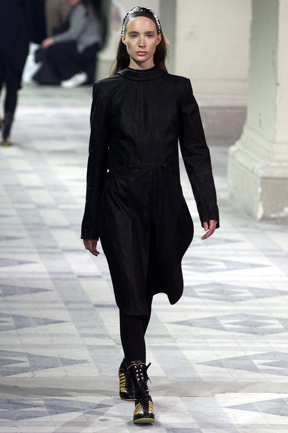 black leather midi dress with shoes