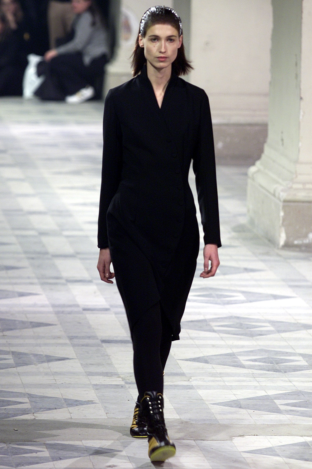 black fitted midi dress with boots