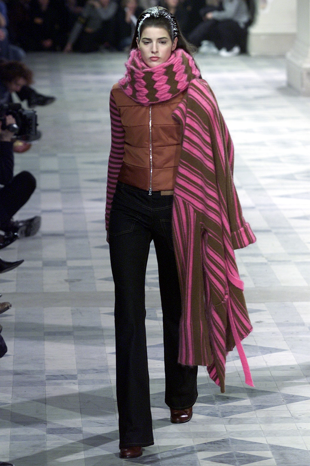 brown leather fitted top with scarf