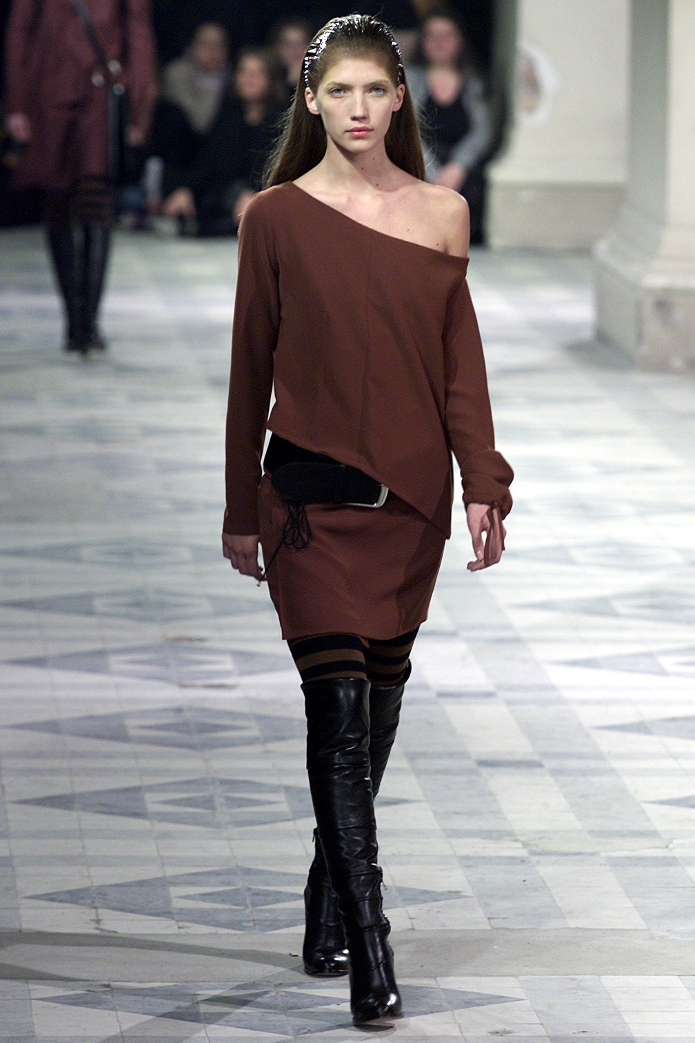 brown off-shoulder mini dress