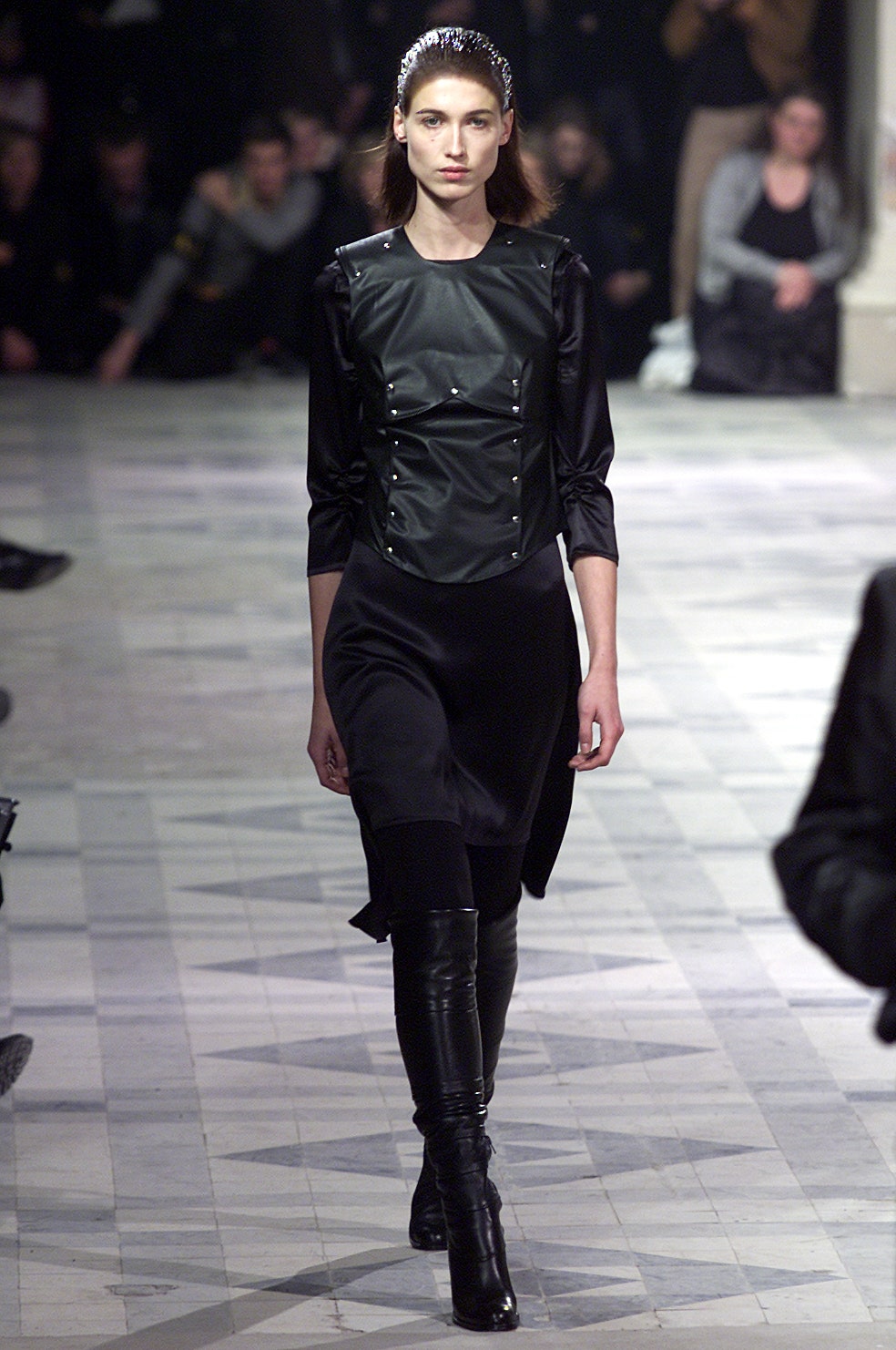 black leather fitted top and dress