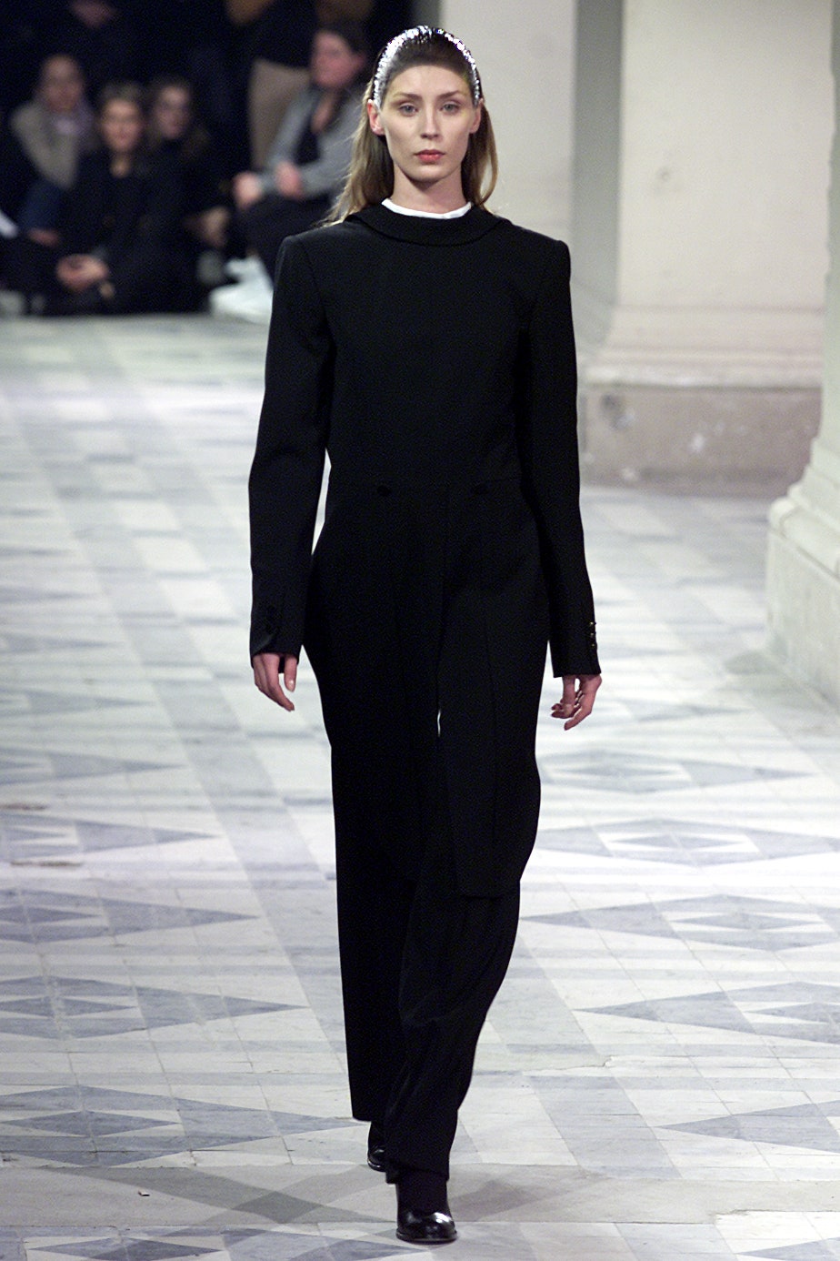 black fitted wool jumpsuit