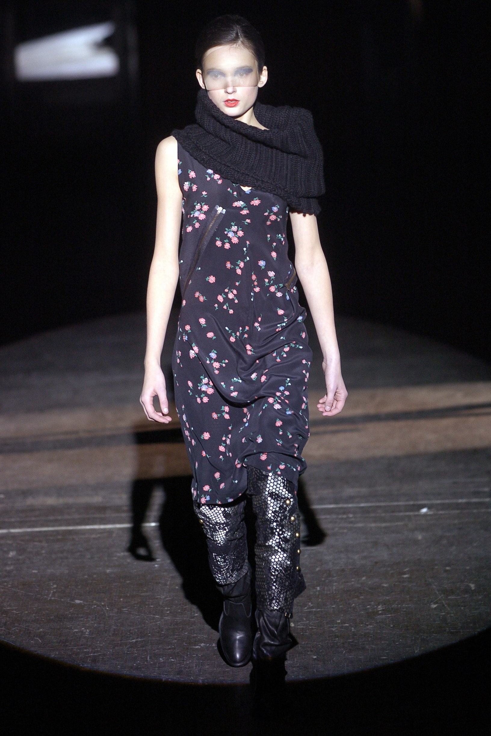 black floral midi dress with sequined pants