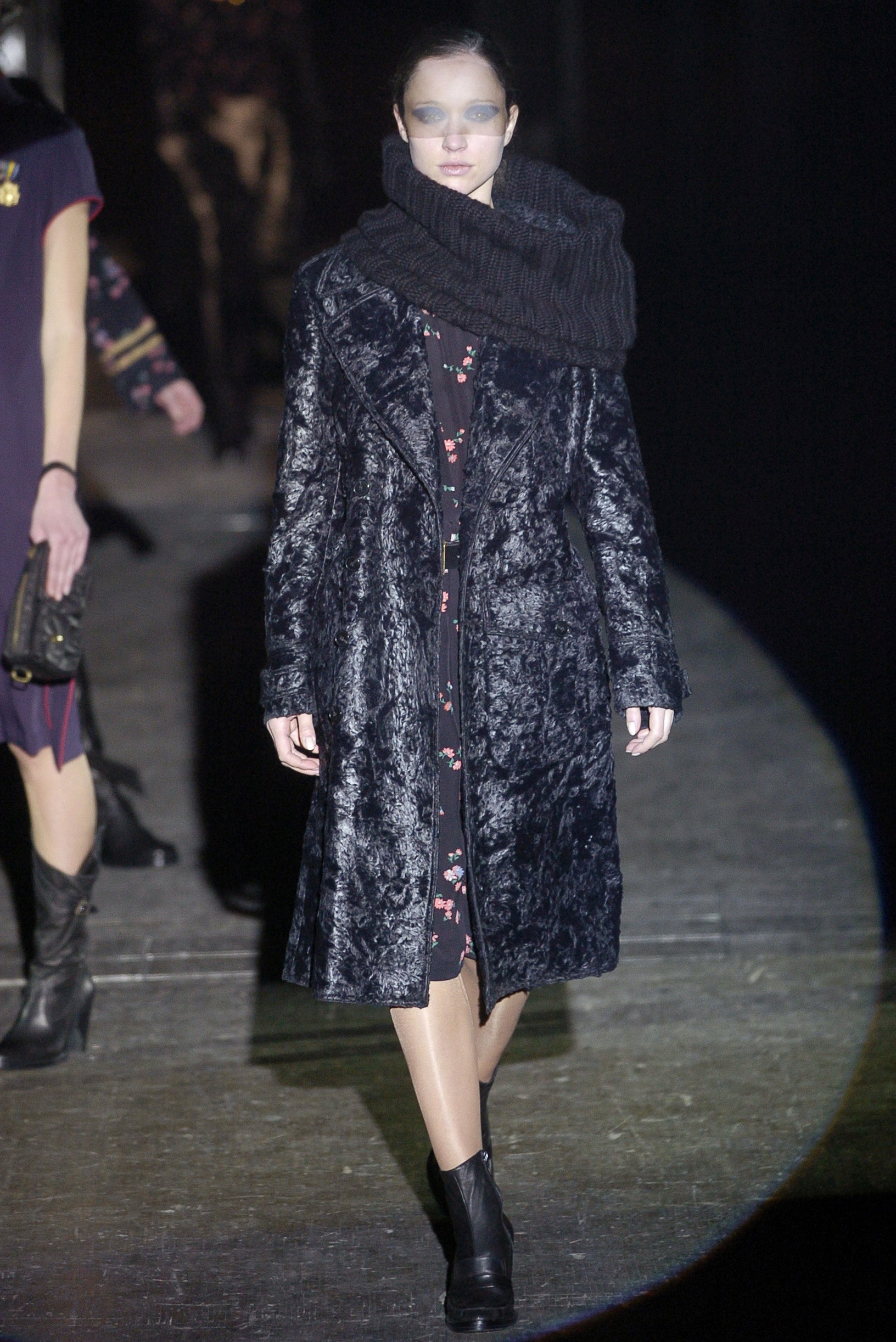black velvet coat and floral dress