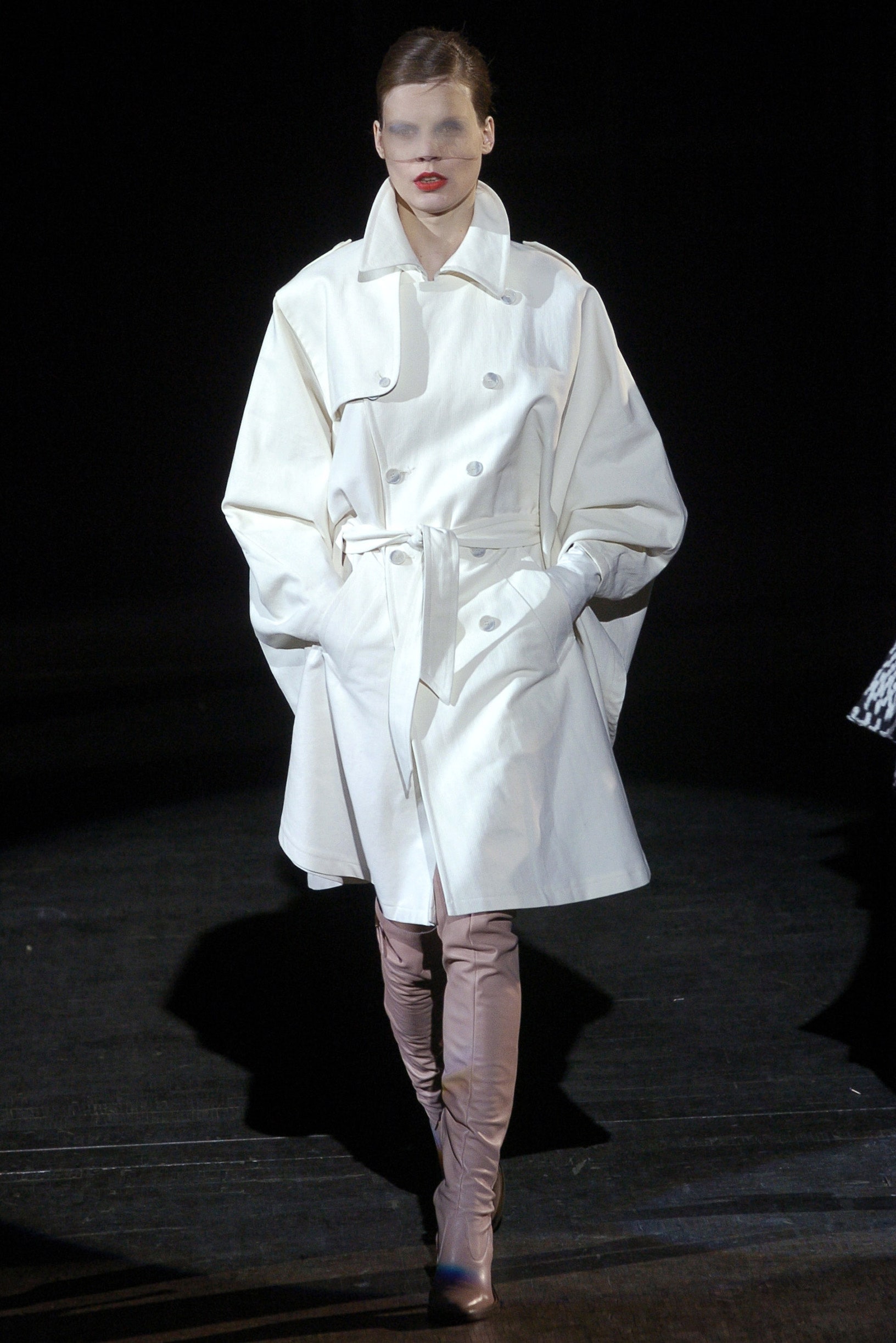 white oversized coat and pink pants