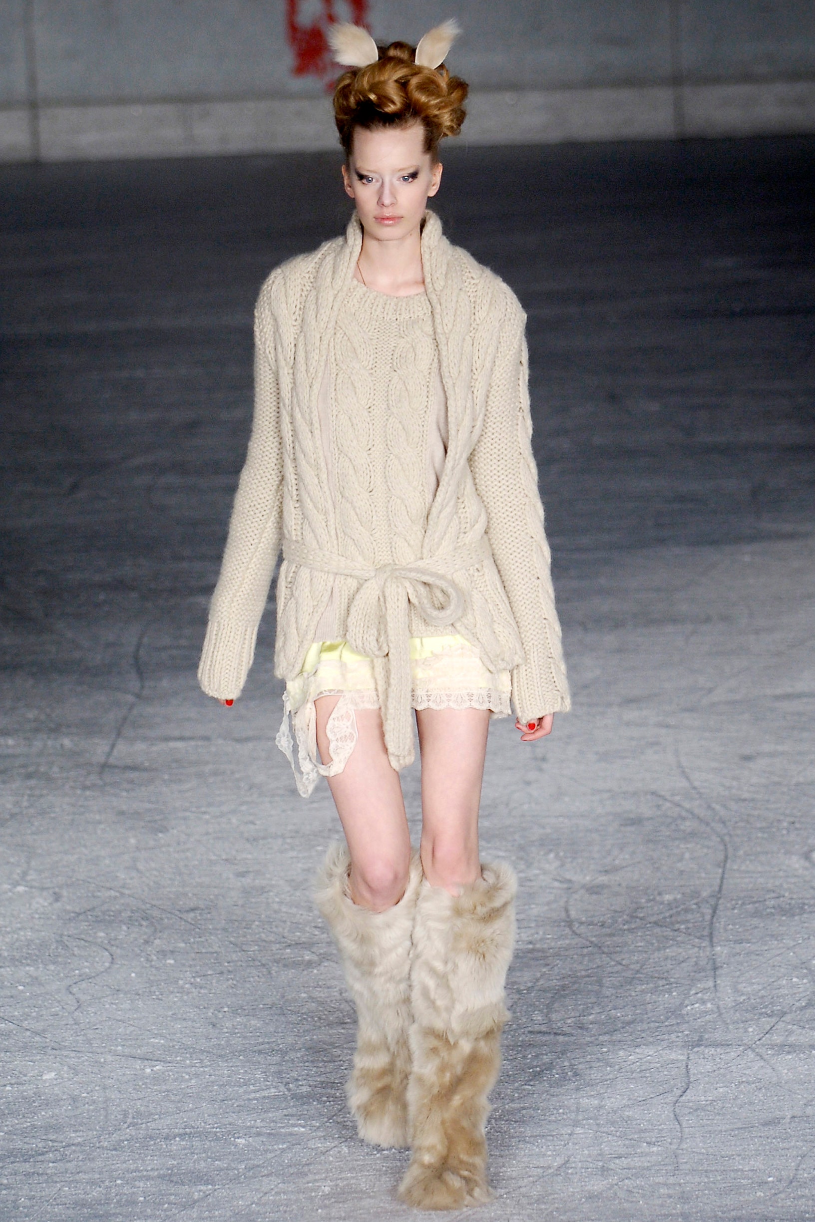 beige wool sweater with shorts