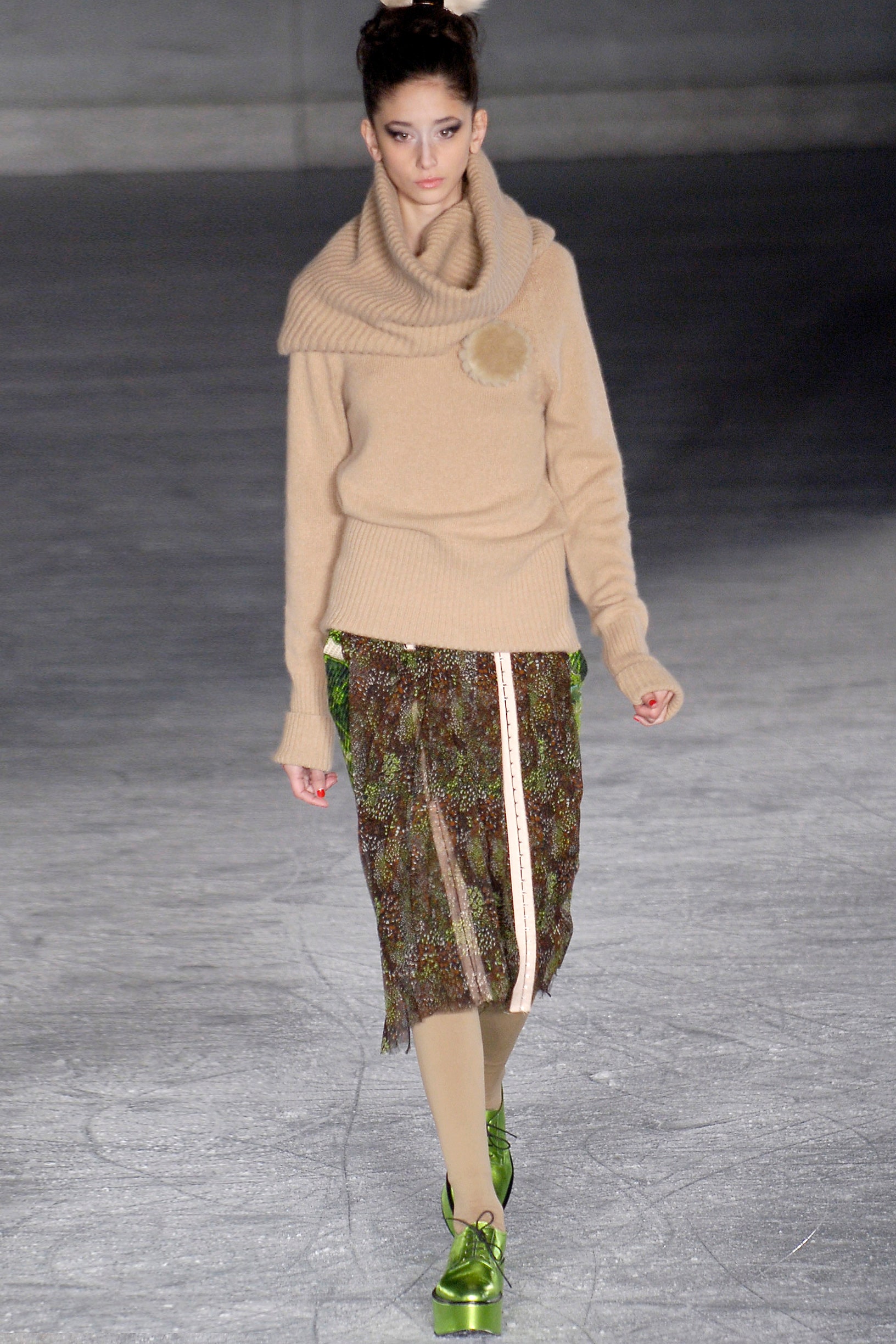 beige wool sweater with multi skirt