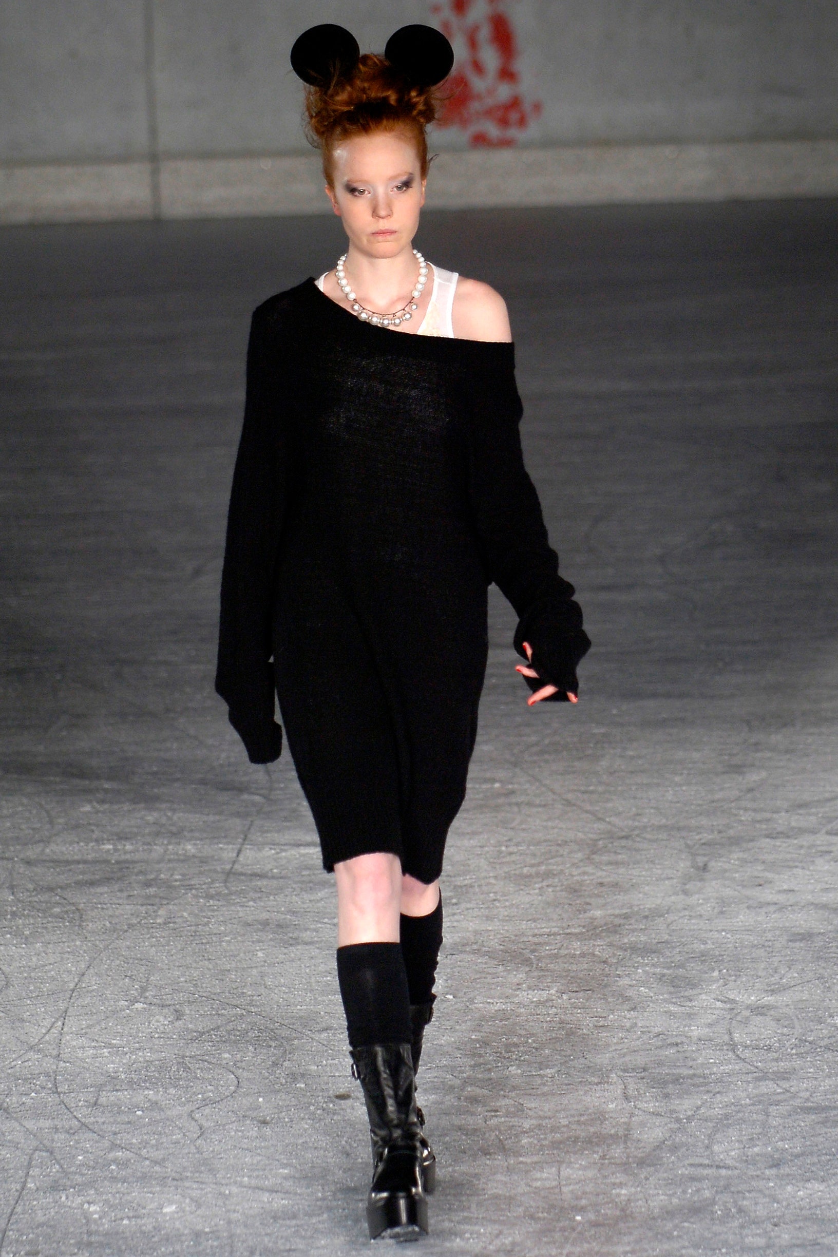 black oversized off-shoulder dress