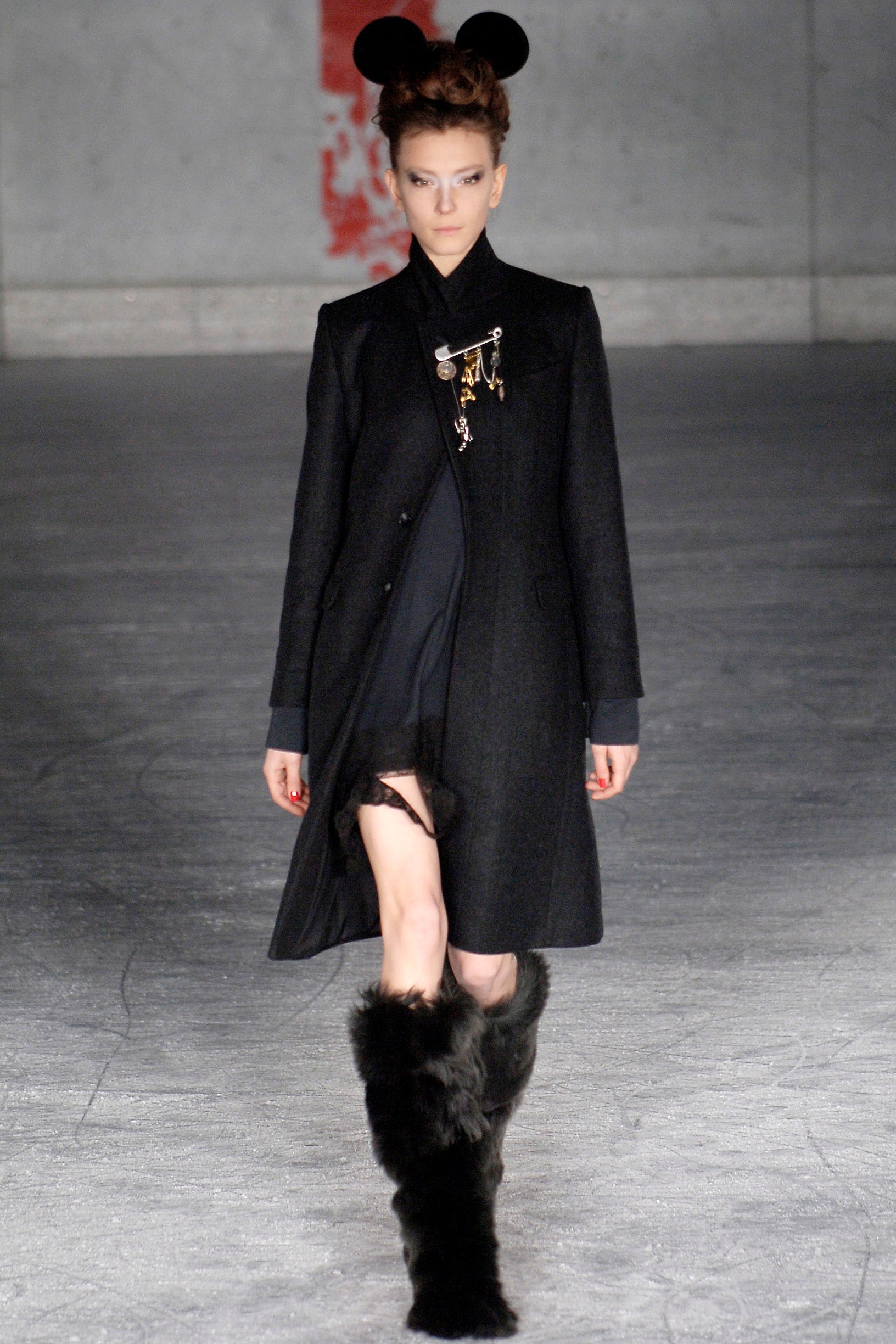 black wool coat and mini dress