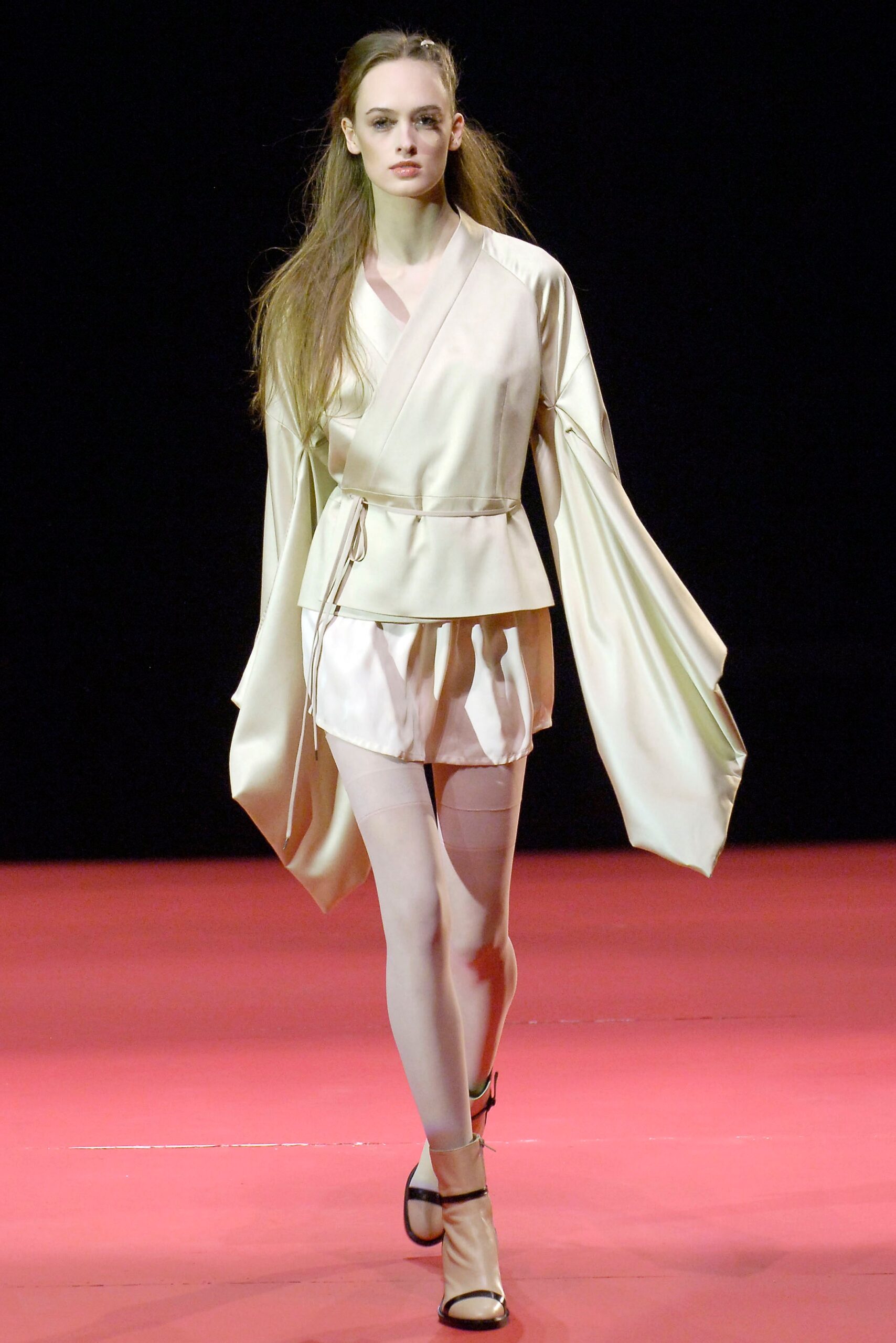 beige silk top with white shorts