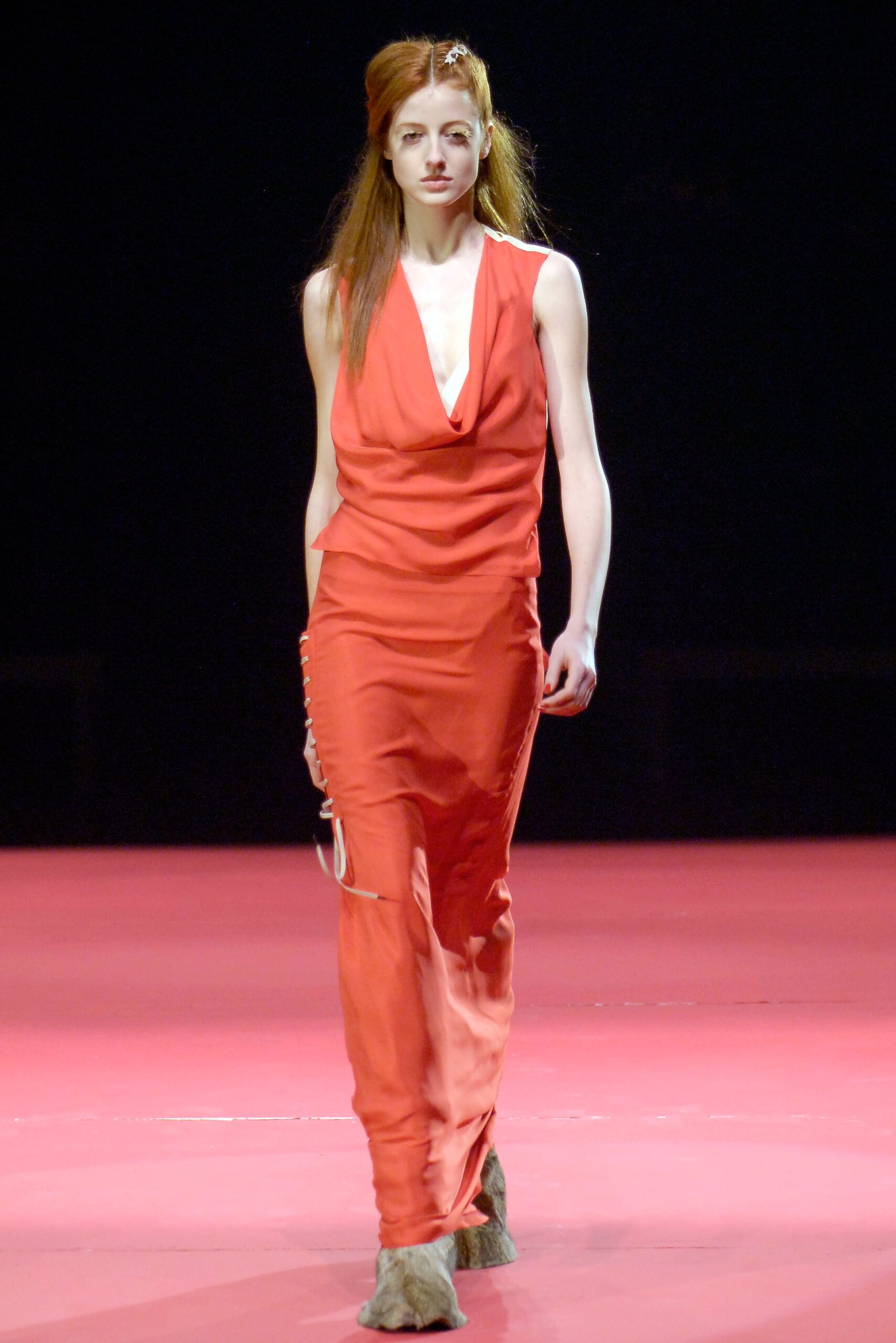 fitted red silk maxi dress