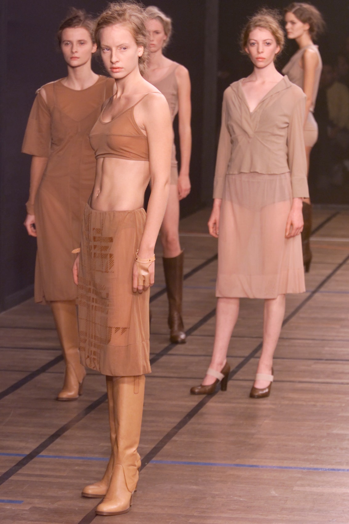 beige silk crop-top and skirt
