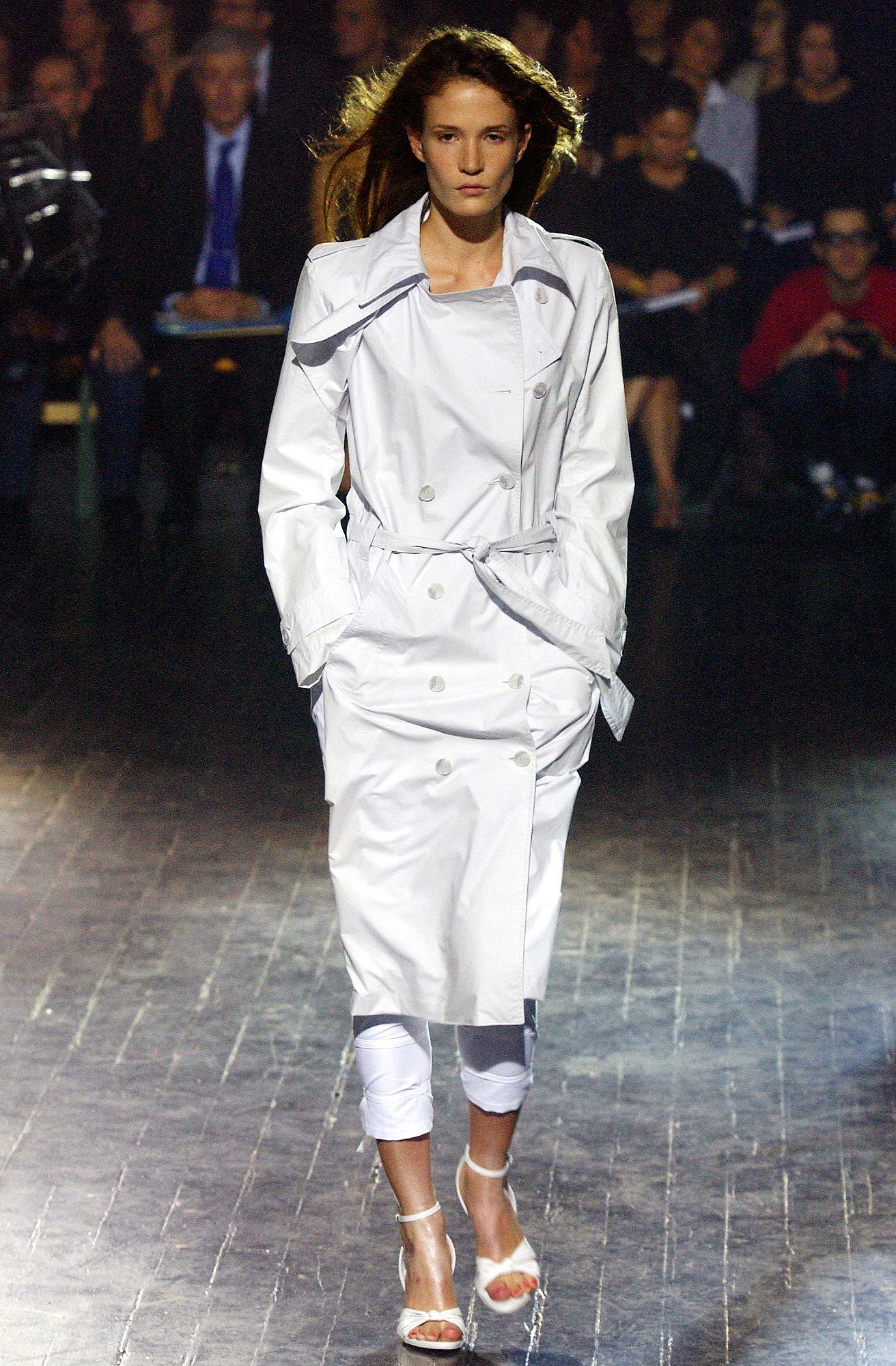 white trench coat with cropped pants