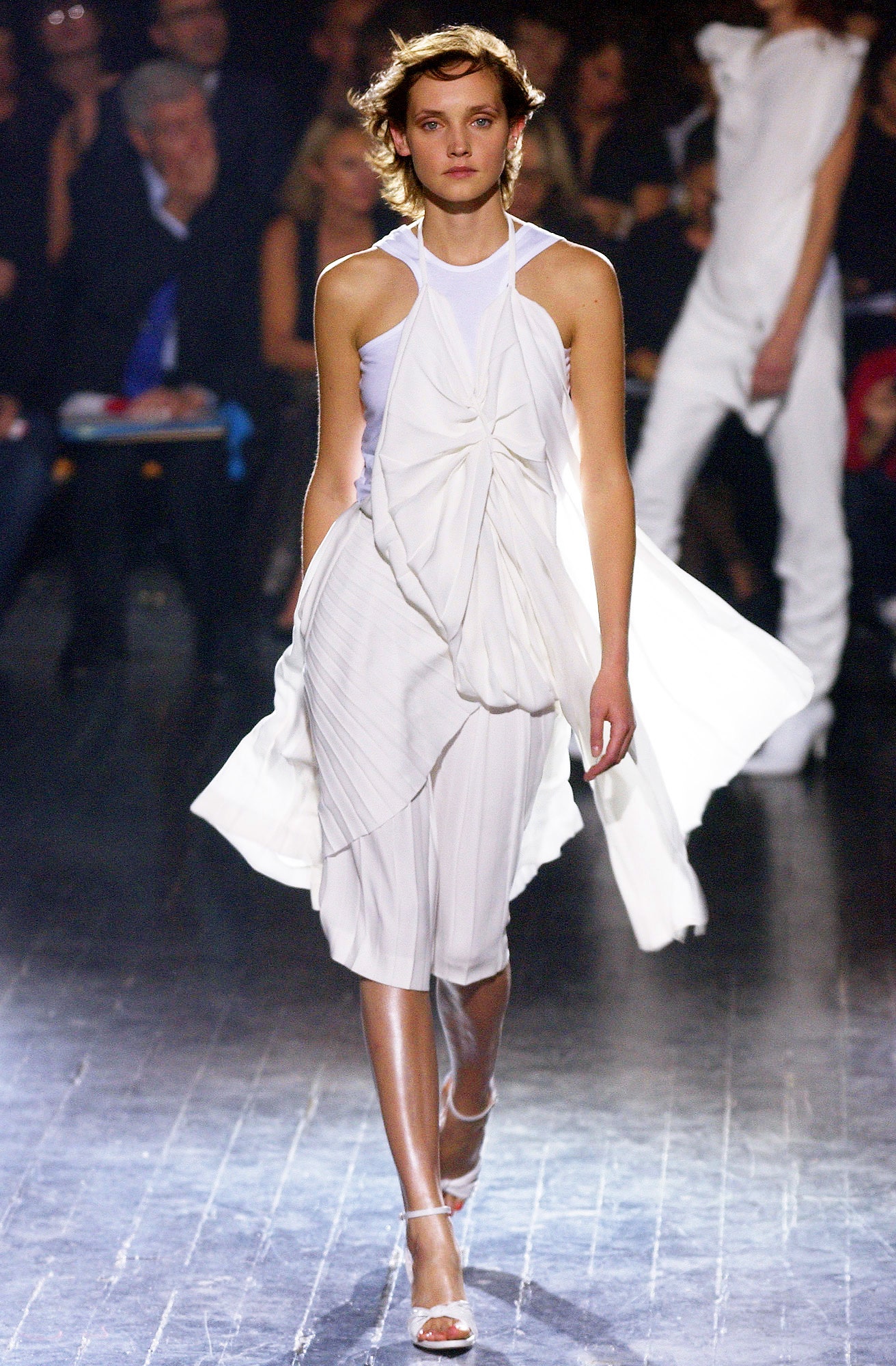 white silk sleeveless dress