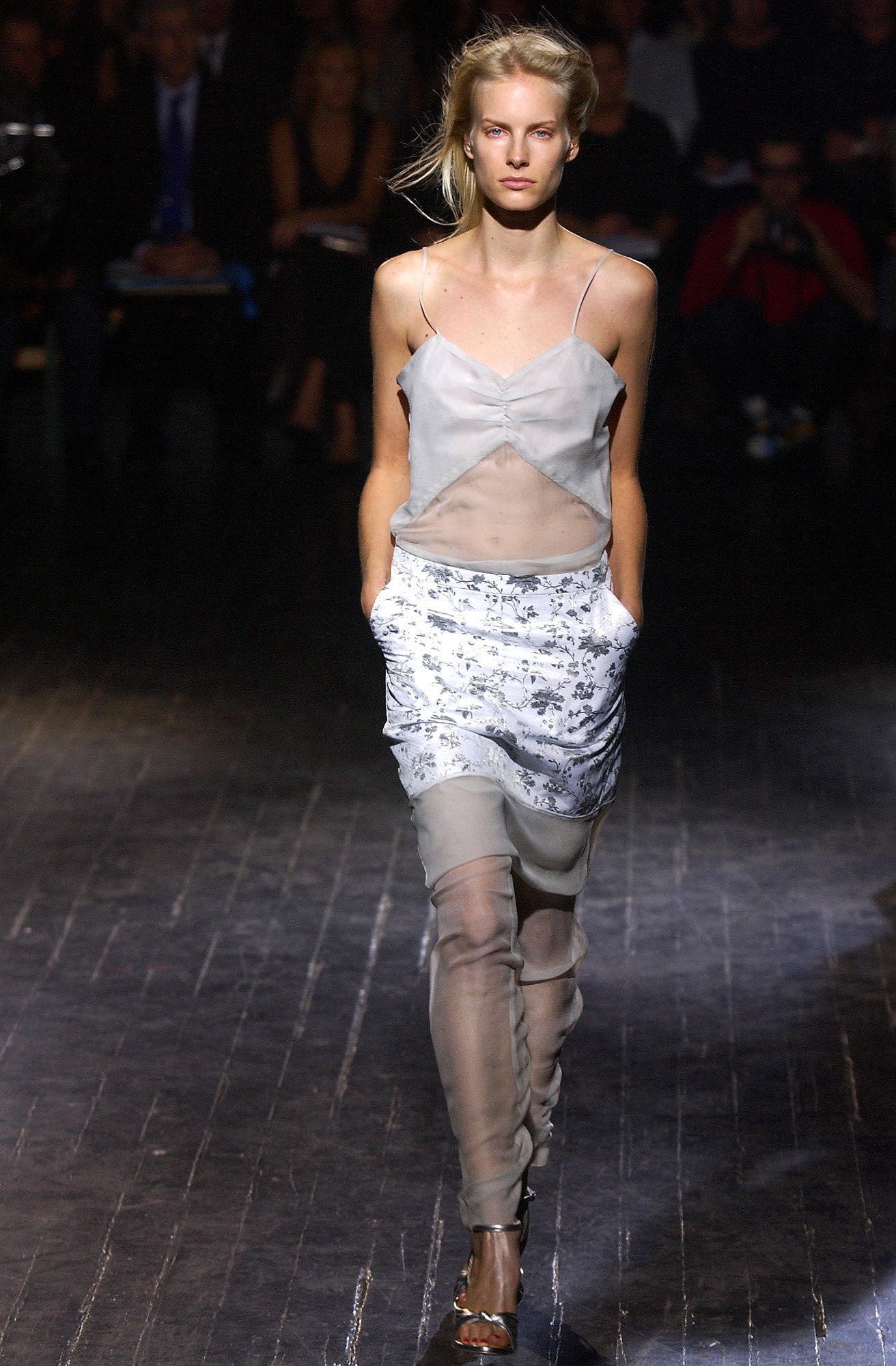 gray silk sleeveless dress