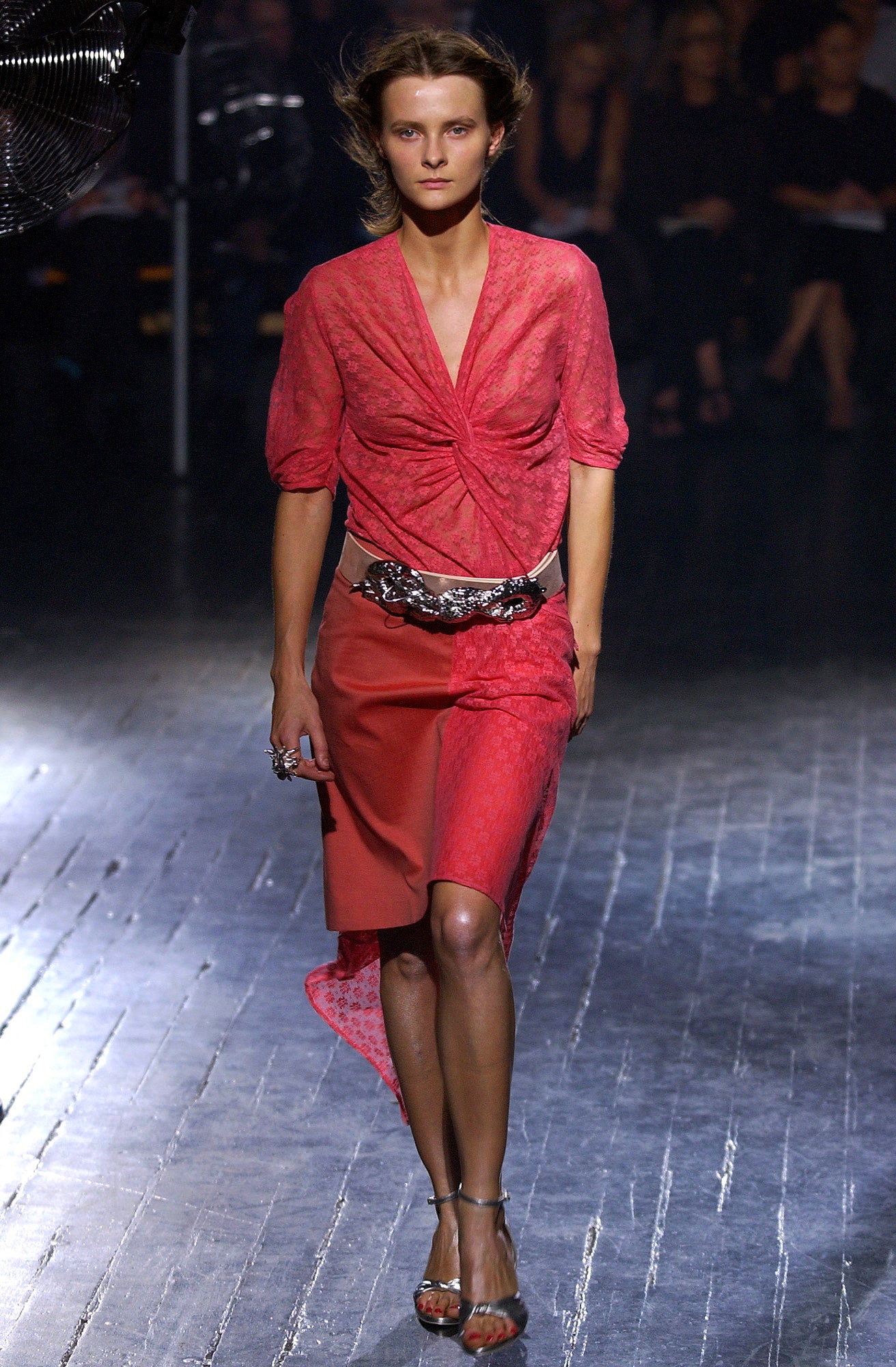 red silk asymmetric fitted straight-leg skirt
