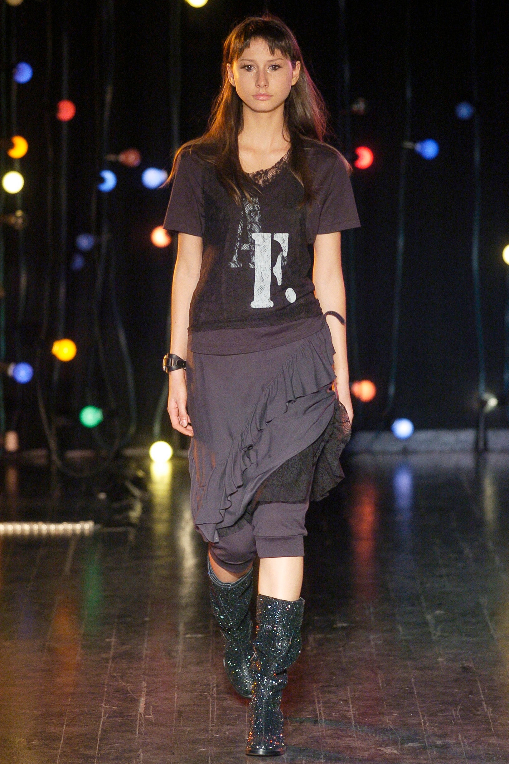 gray cotton asymmetric fitted ruffled skirt