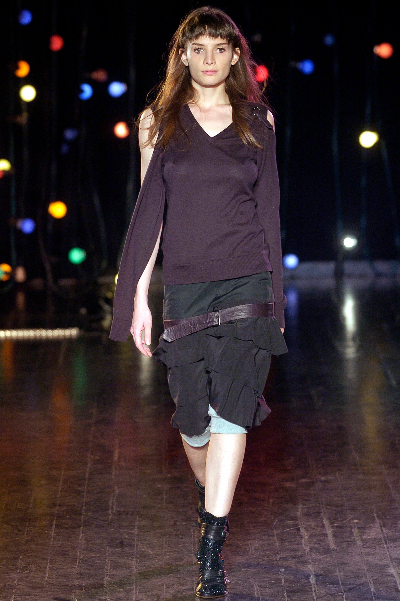 black fitted top with asymmetric skirt