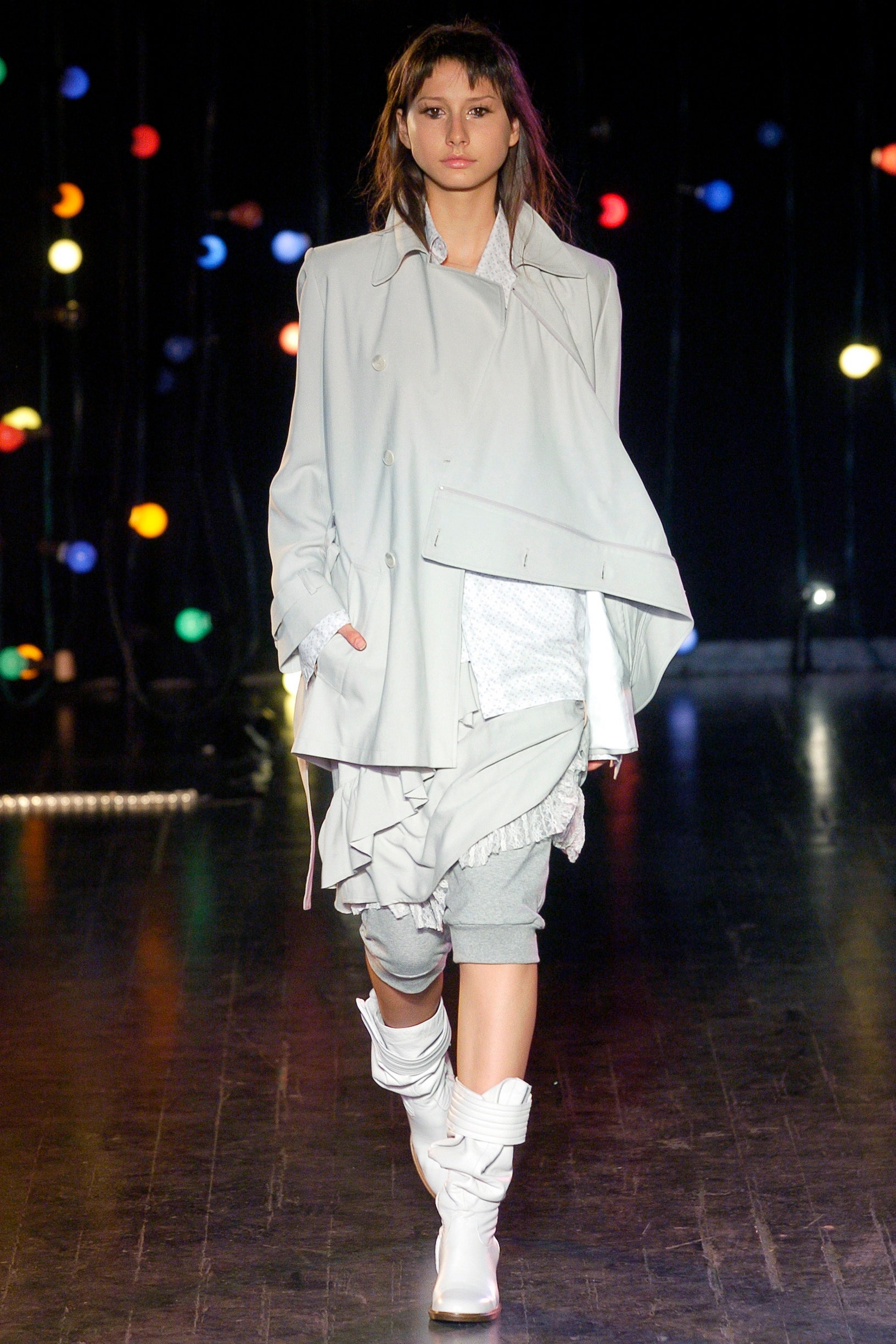 gray relaxed coat with shorts