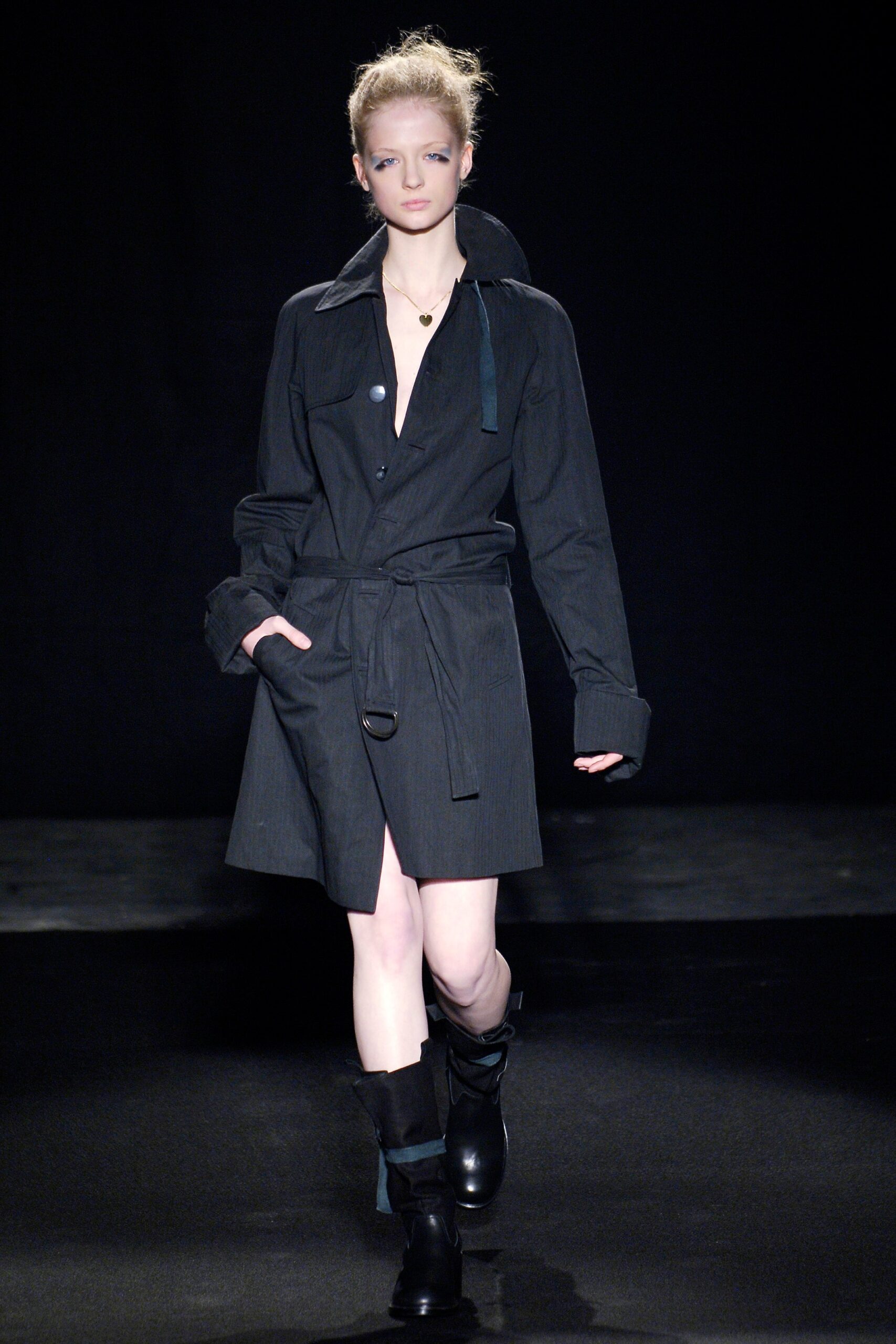 black shirt-dress with boots