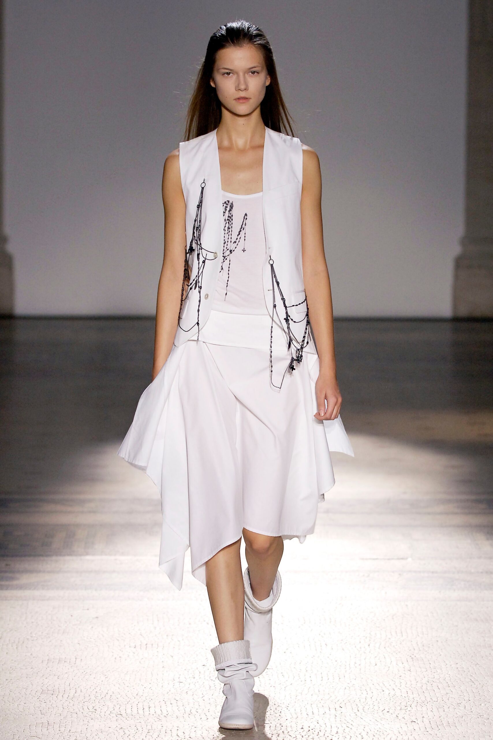 white layered vest and skirt