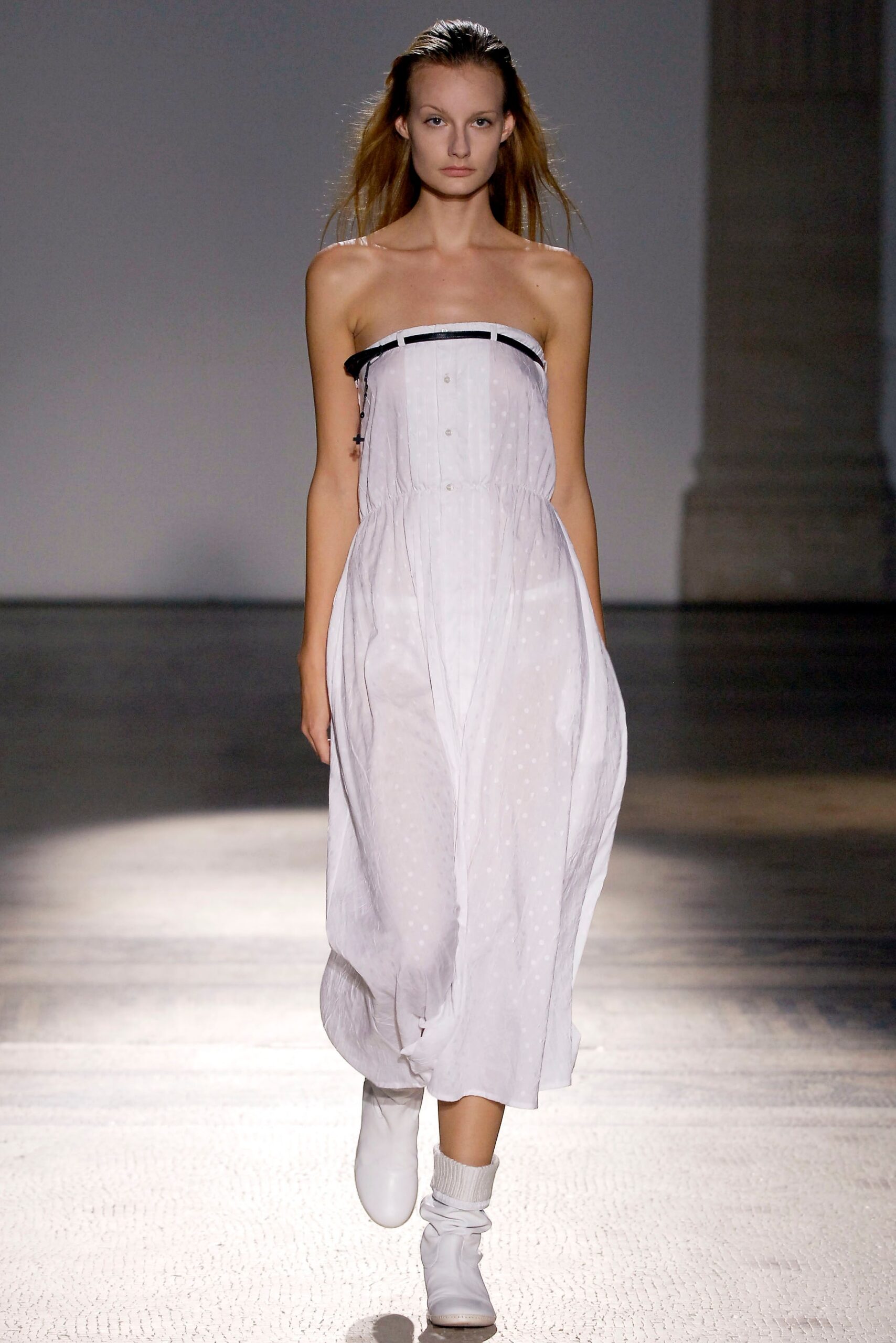 white strapless pleated dress