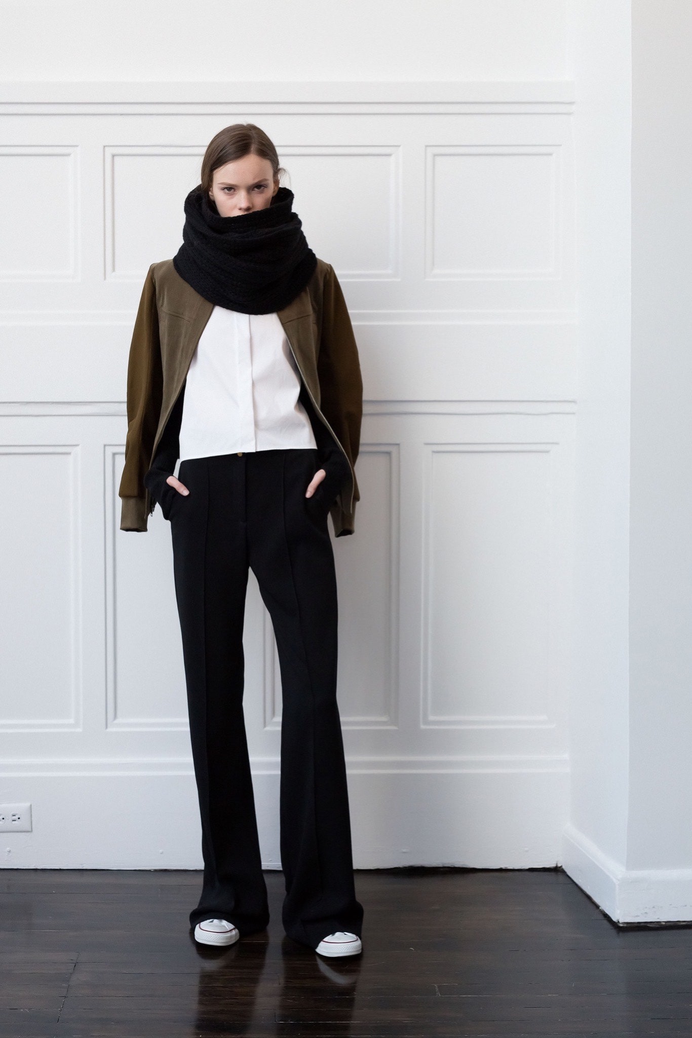brown cotton long-sleeve collared relaxed zippered jacket