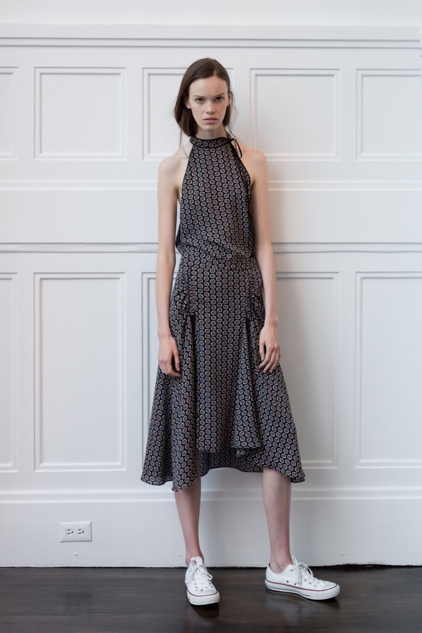 black and white printed halter dress