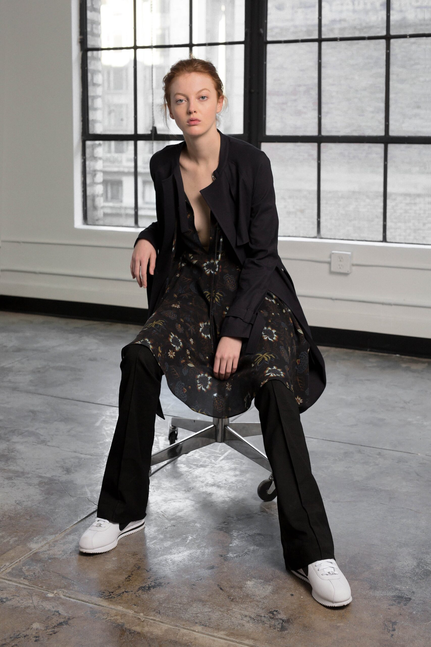 black silk midi dress with jacket