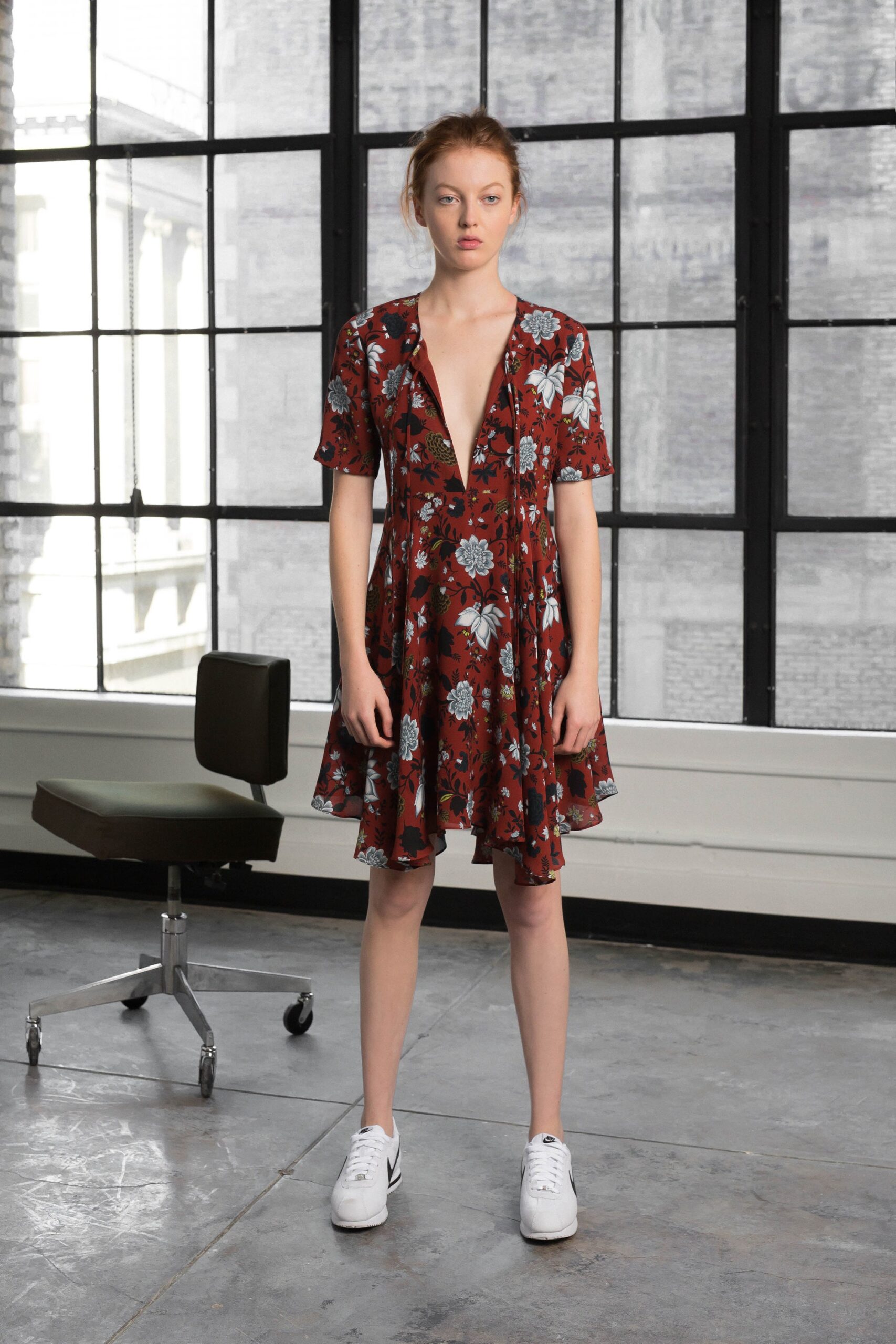red floral mini dress