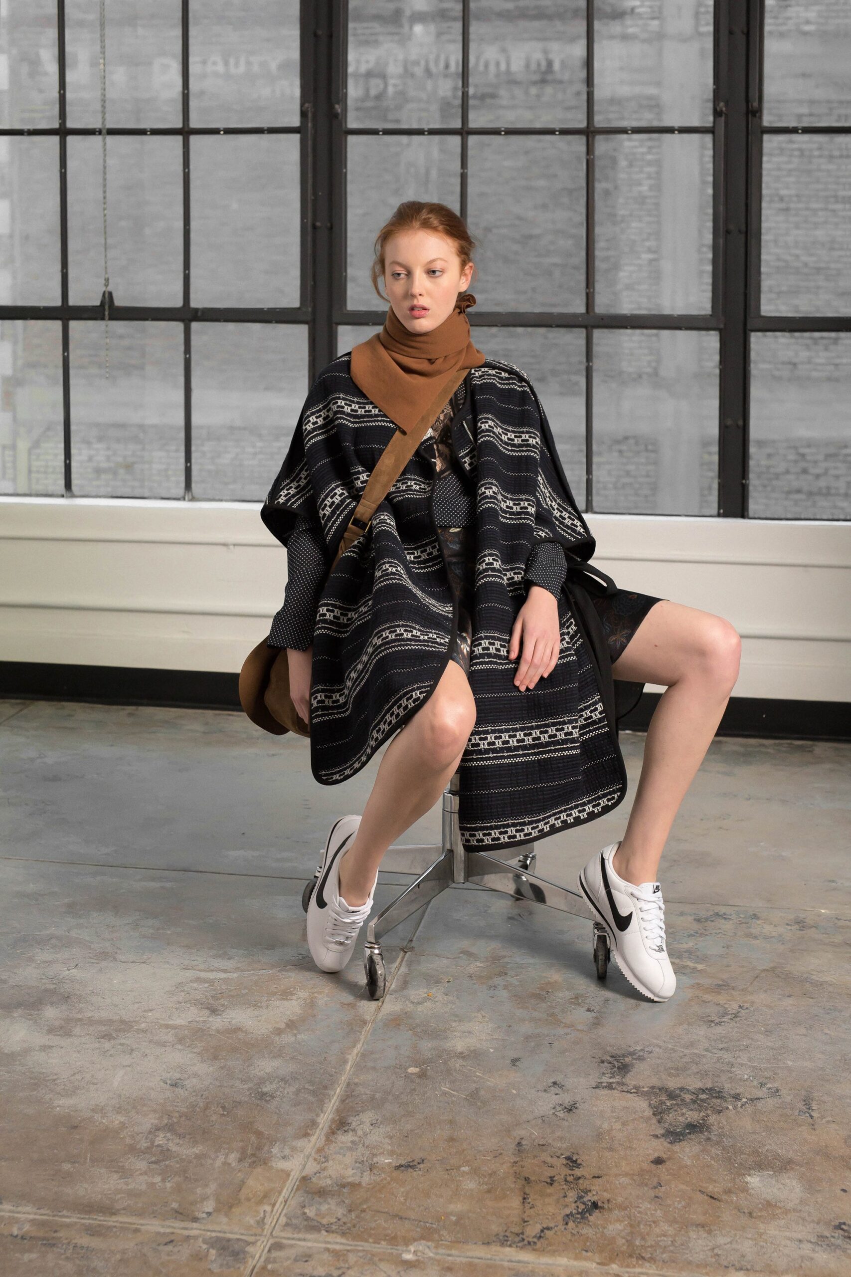 relaxed black and white poncho
