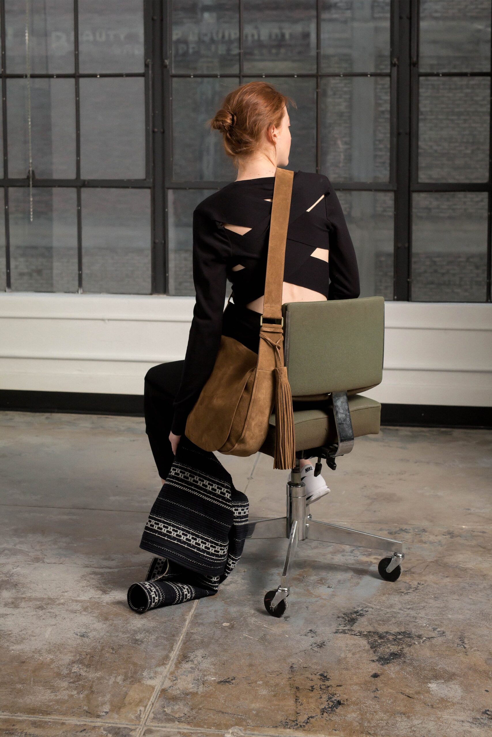 black fitted top and pants