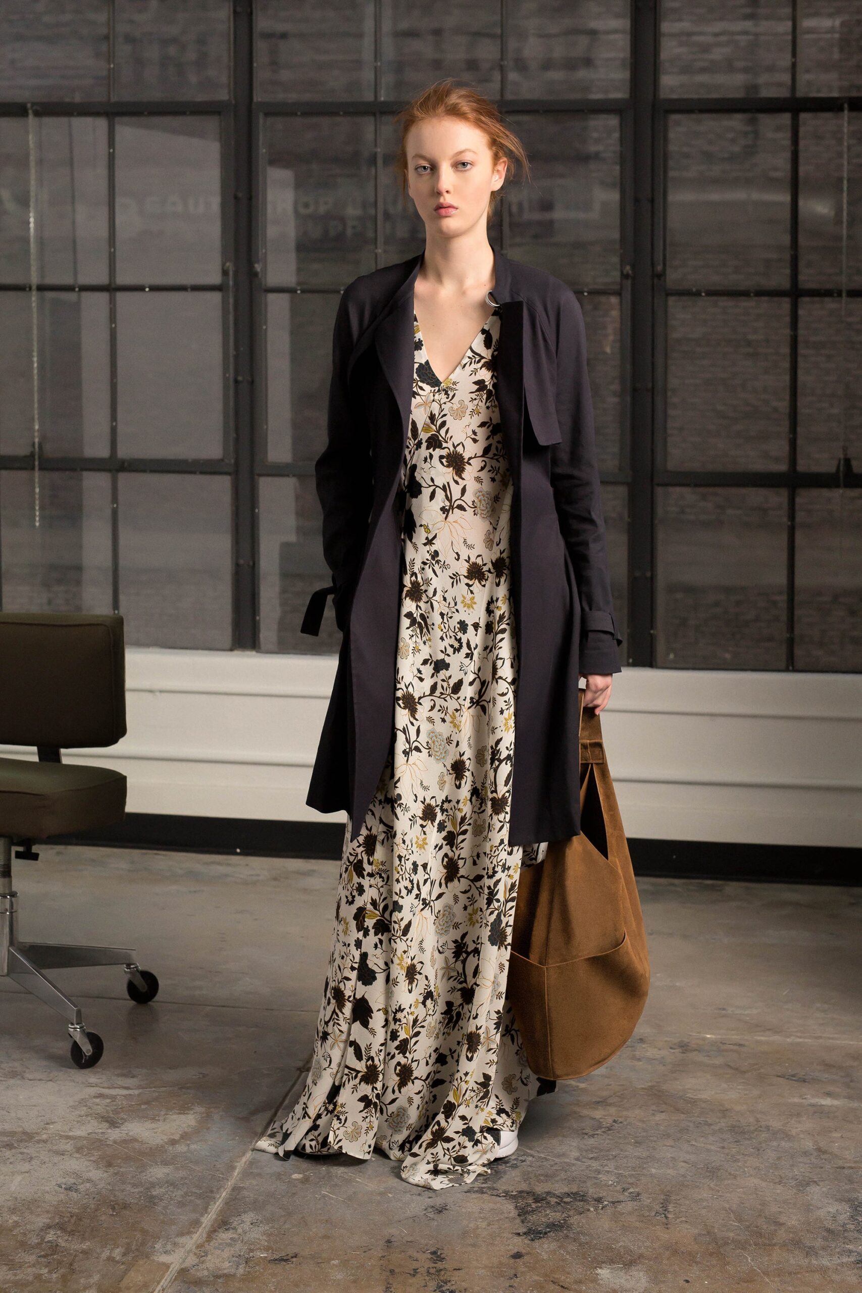 floral maxi dress with black coat