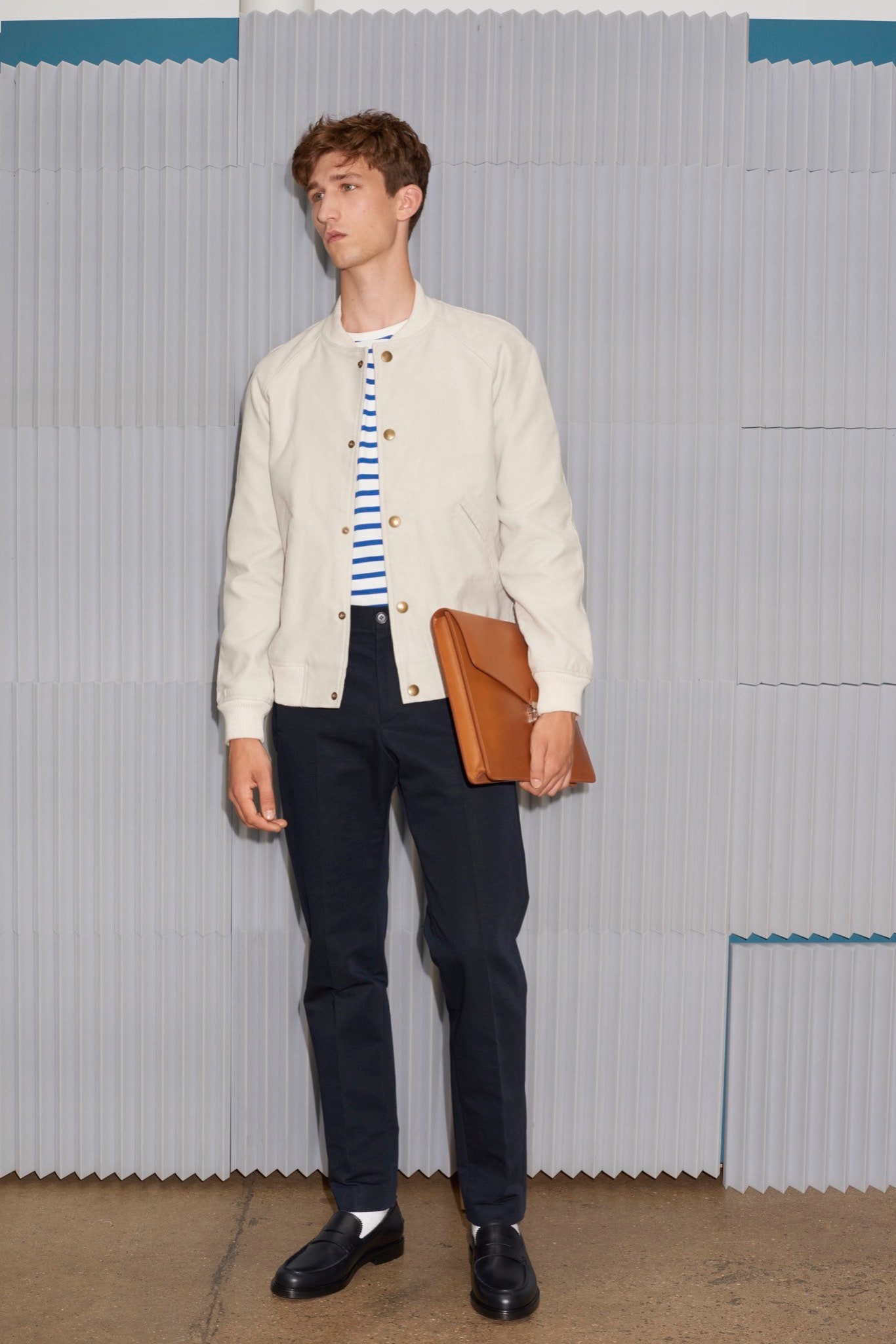 white fitted jacket with striped shirt