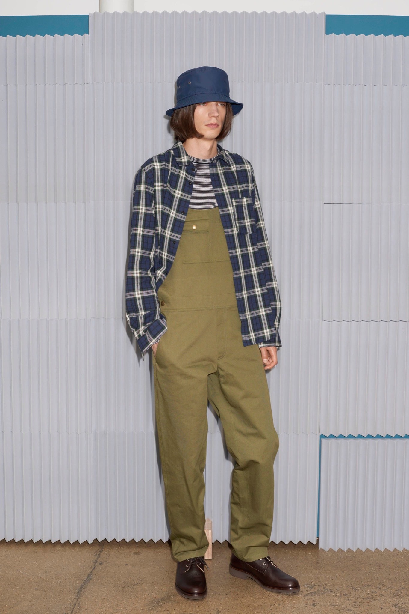 checked shirt with overalls