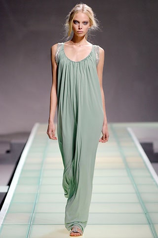 green silk sleeveless gown