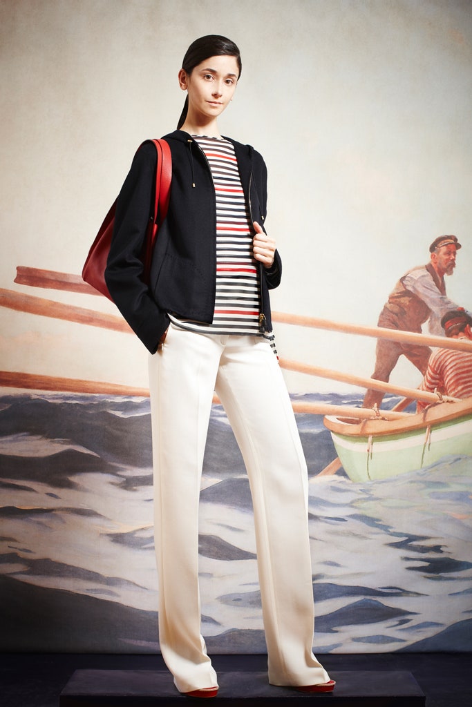 black jacket with striped top