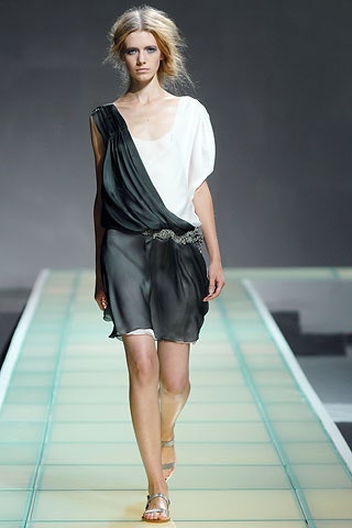 black and white draped dress
