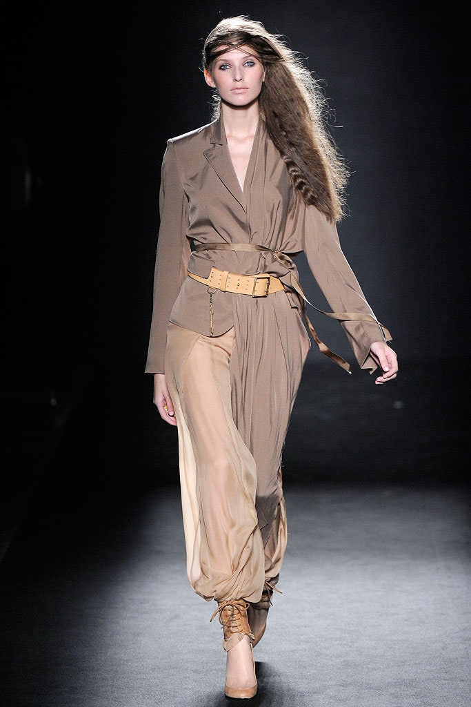 brown silk belted jumpsuit
