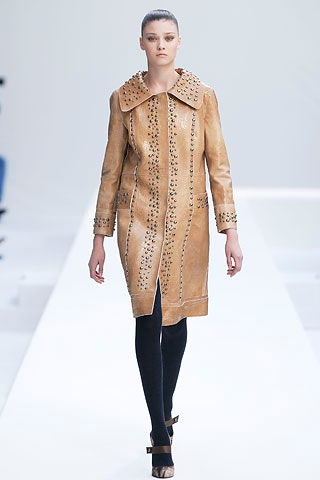 brown leather fitted coat
