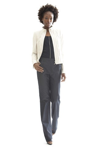 white leather long-sleeve fitted zippered jacket