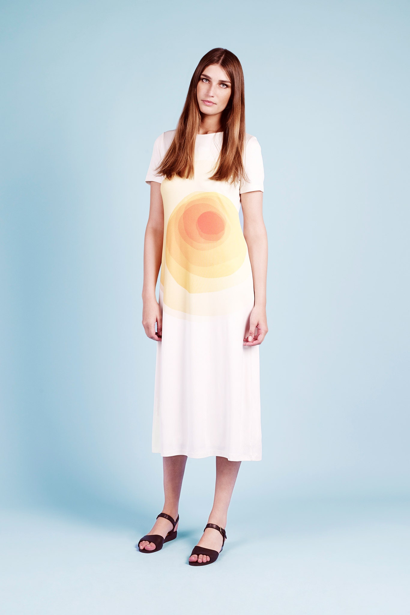 white printed midi dress