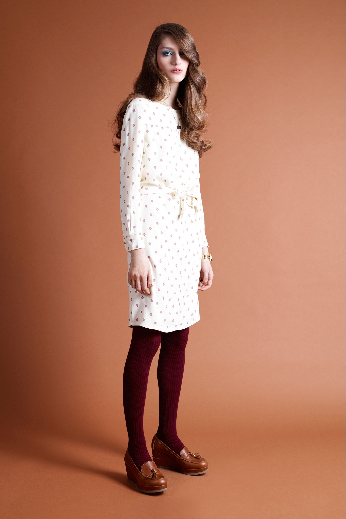 ivory polka-dot belted dress