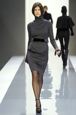 fitted gray wool midi dress