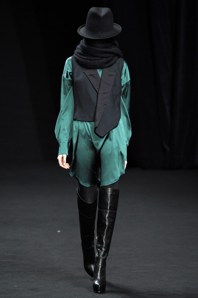 green silk long-sleeve collared relaxed draped short dress