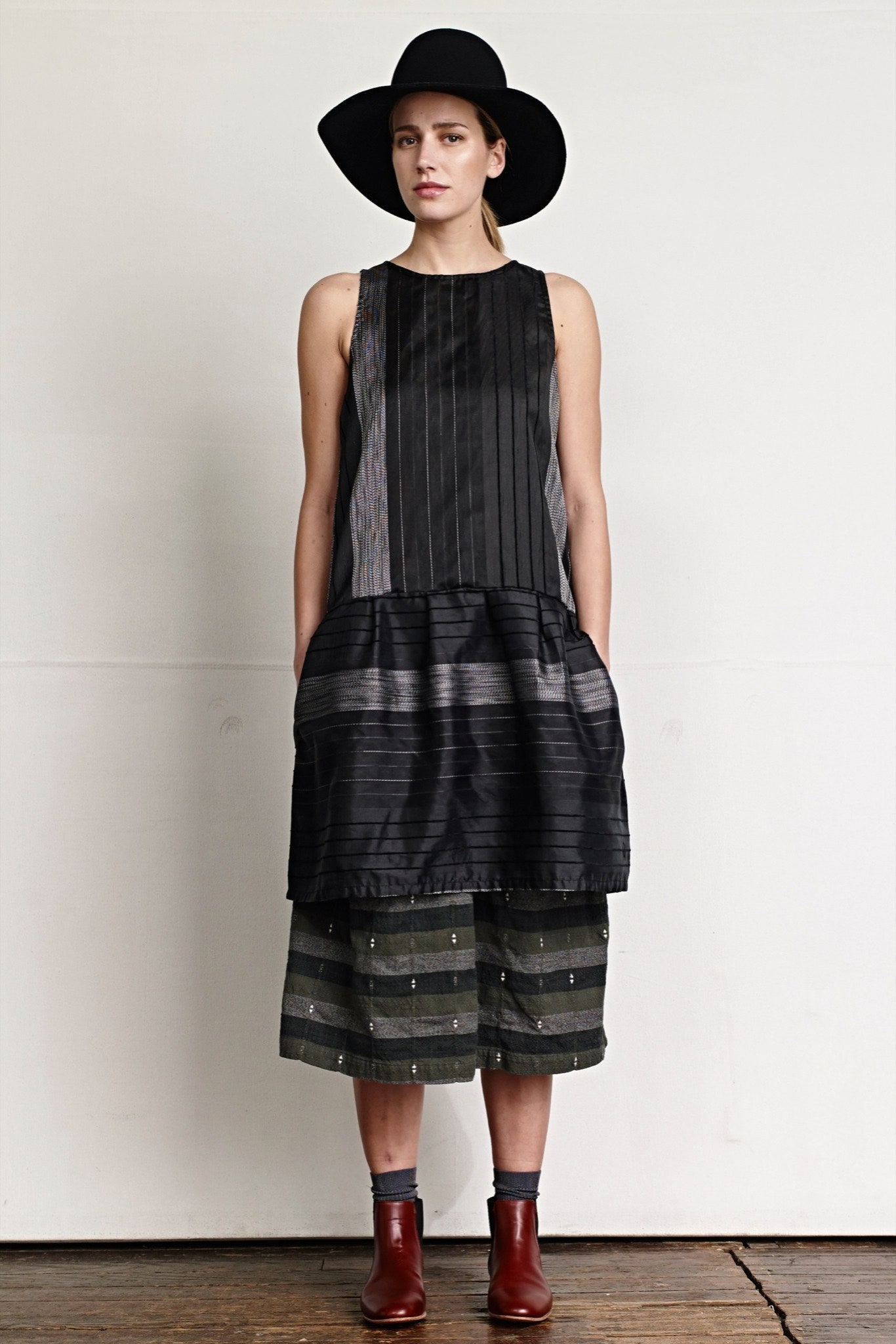 black silk pleated midi dress
