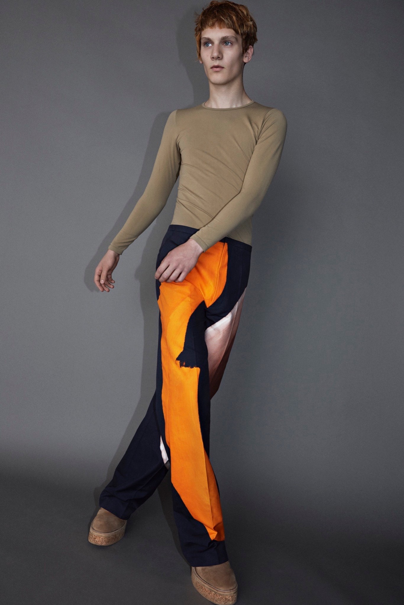 beige fitted top with relaxed pants