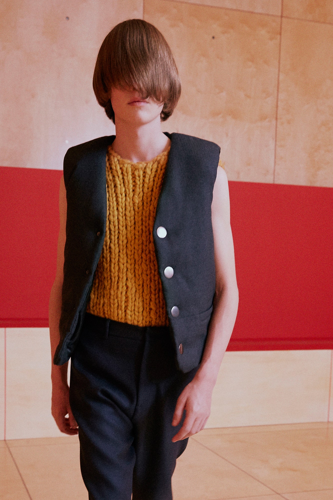 black wool vest with yellow top