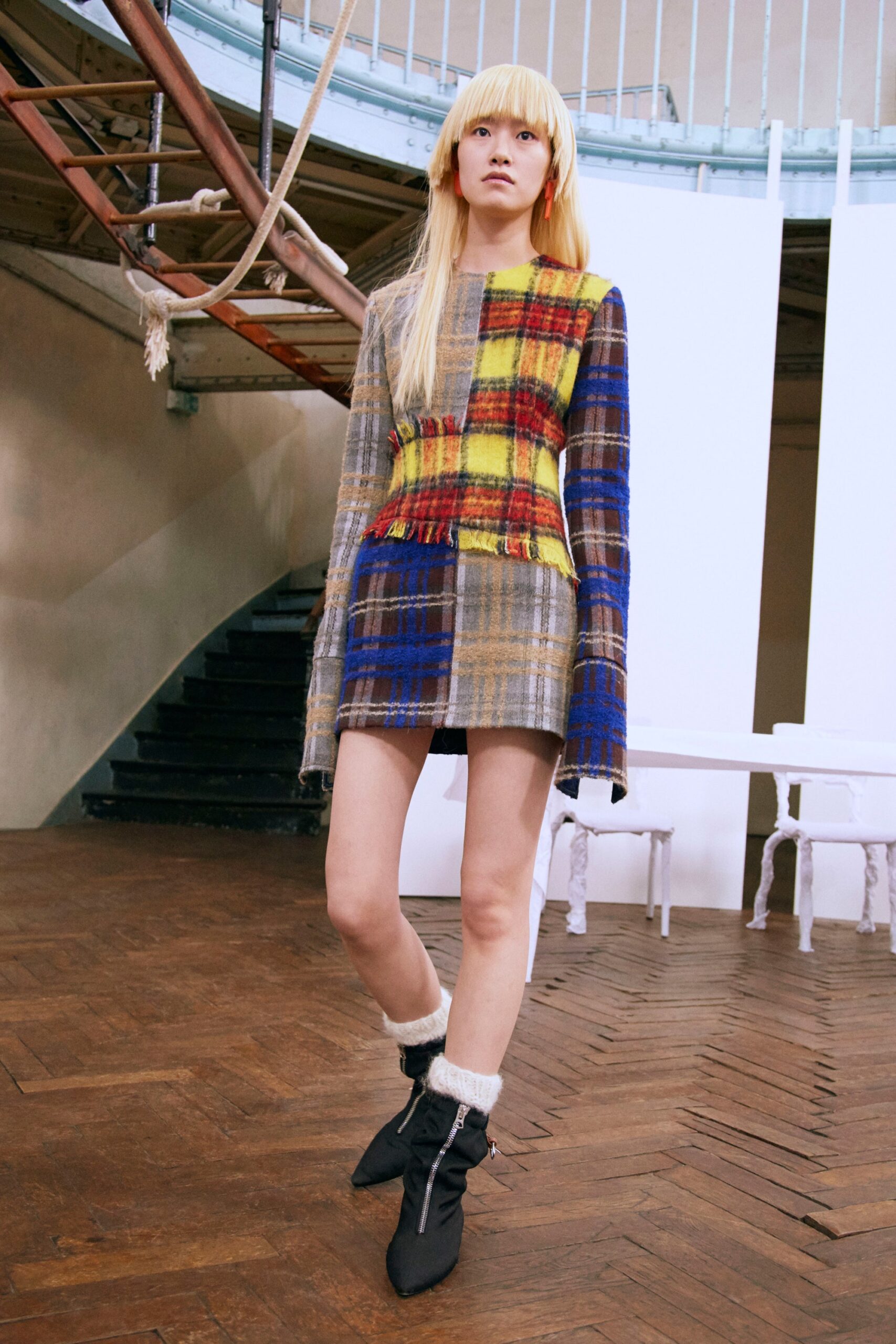 multi-colored fitted checked dress
