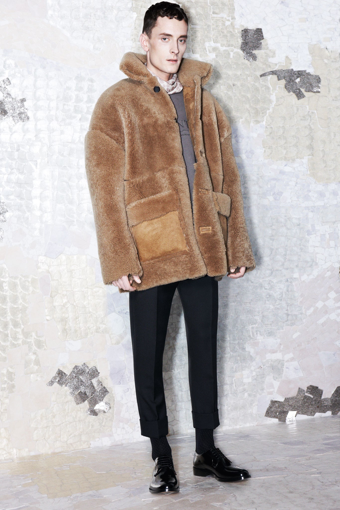 brown faux-fur oversized coat